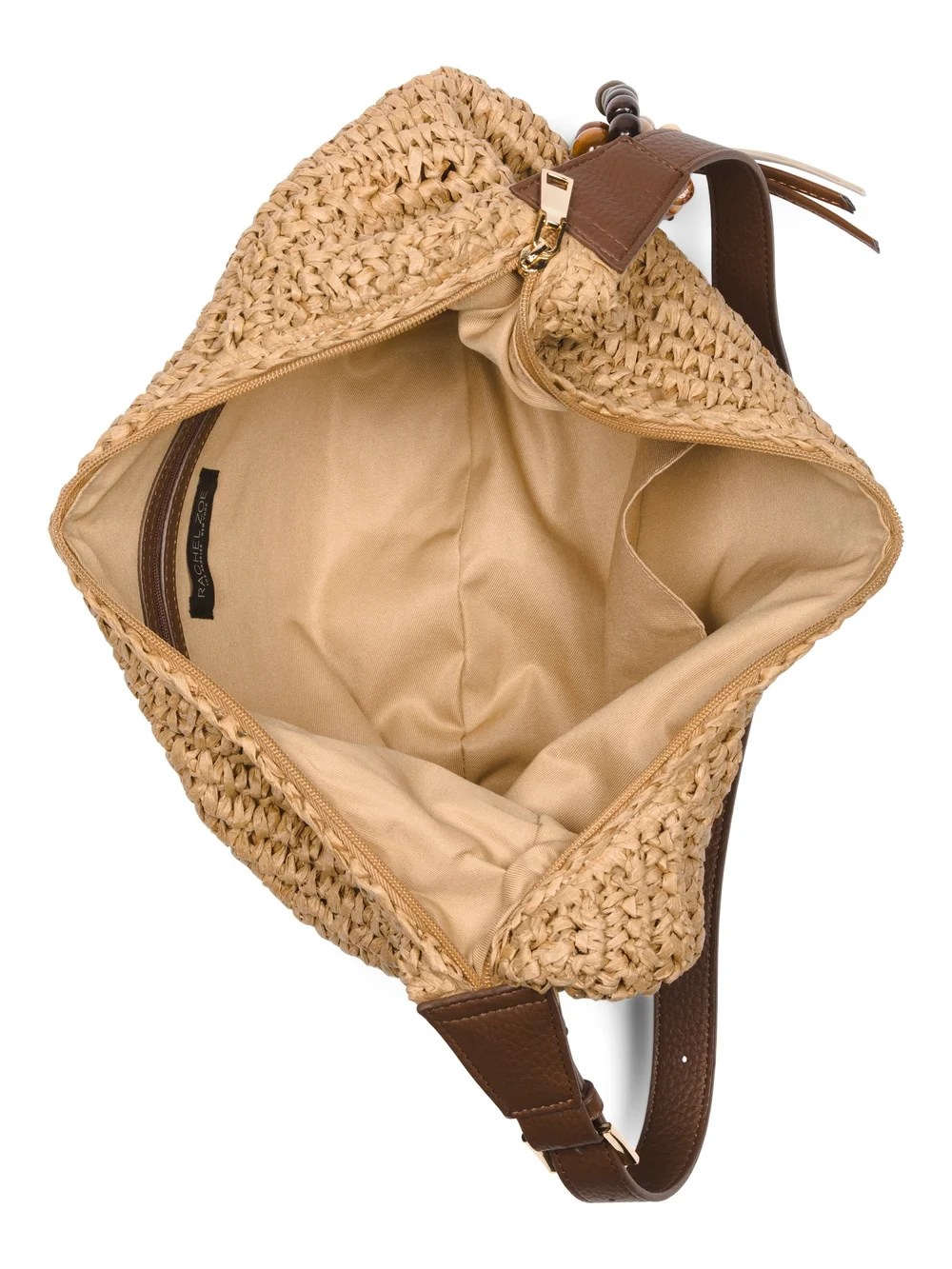 Rachel Zoe Tan Woven Hobo Bag with Brown Strap